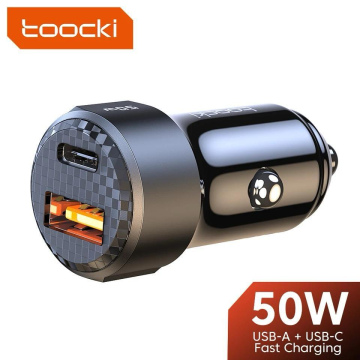 Toocki 50W USB C + USB A Dual Port Car Charger PD 3.0 + QC 3.0